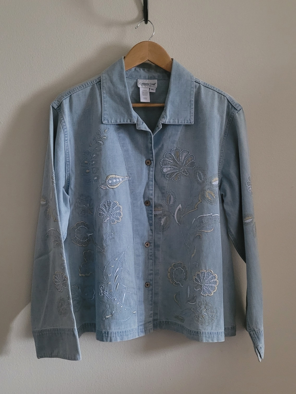 Coldwater Creek Floral Scroll Embroidered Denim Jacket, Women's XL, Blue Jean